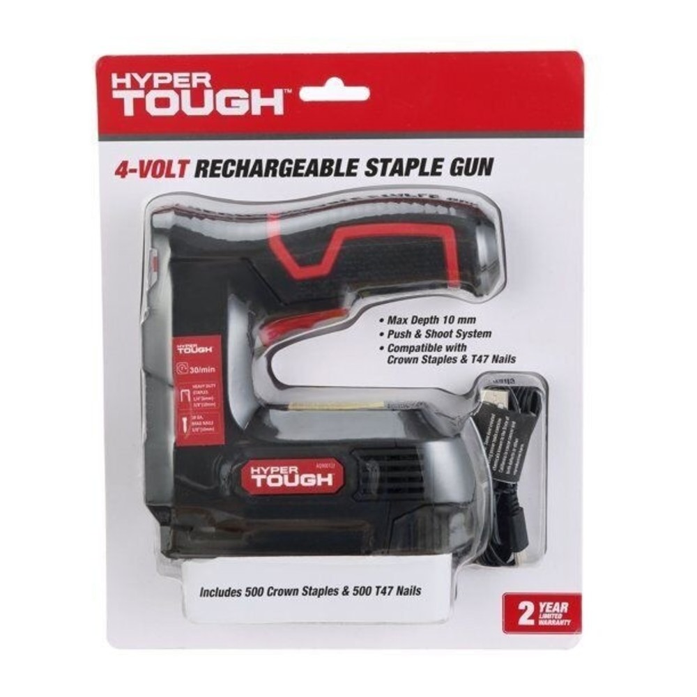 Hyper Tough 4volt Rechargeable Cordless Staple Gun Includes 500 Staples & Nails